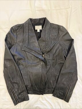 Caslon Black Leather Shawl-Collar Moto Jacket
